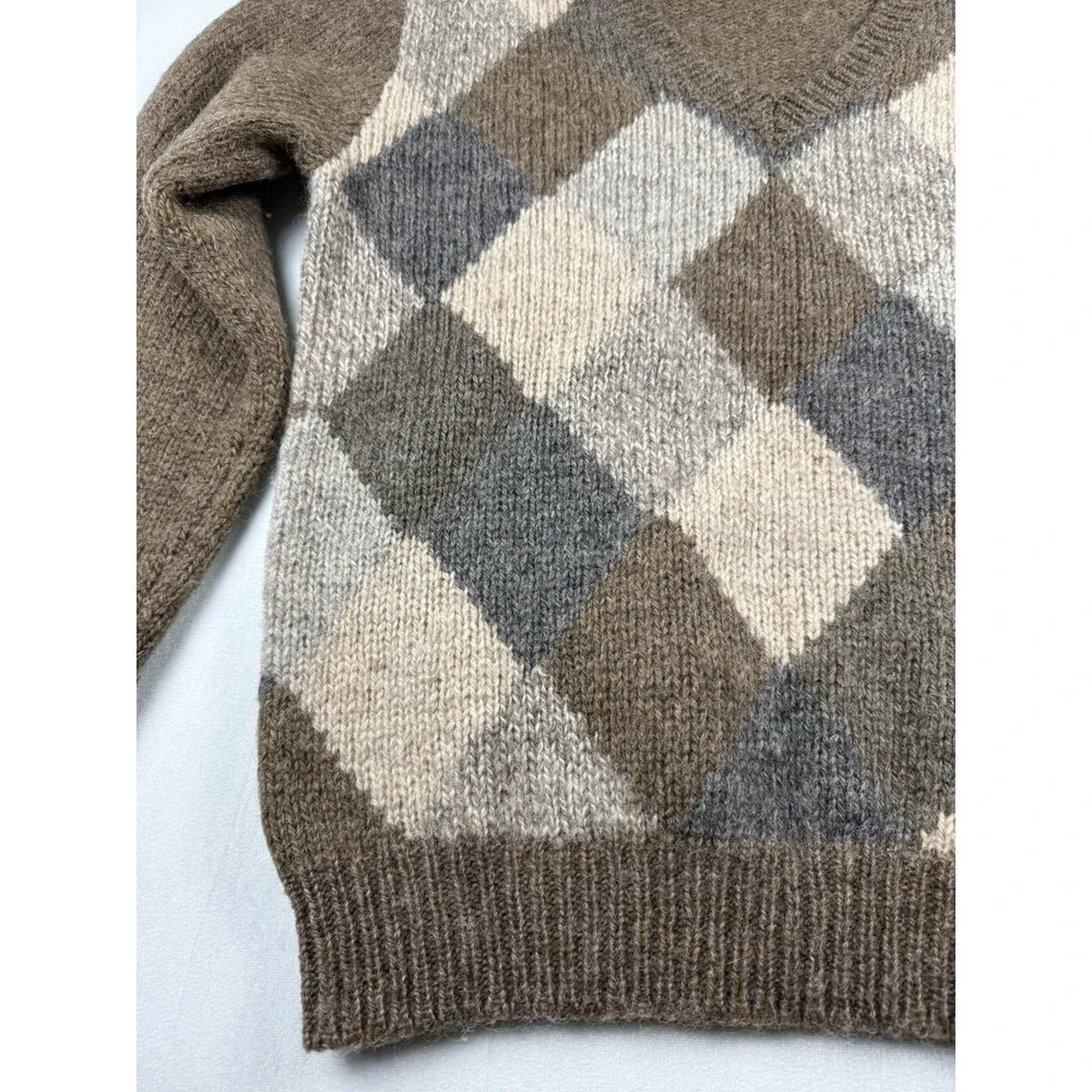 VTG Oleg Cassini Icelandic Wool Sweater Men Brown Argyle Taiwan Preppy Y2K 90s